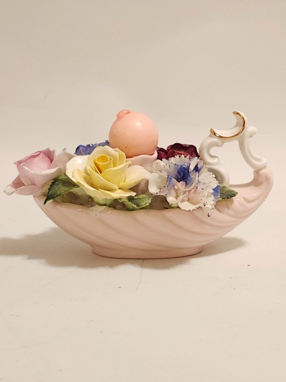 Rare Vintage RADNOR STAFFORDSHIRE ENGLAND BONE CHINA FLORAL CANDLE HOLDER
